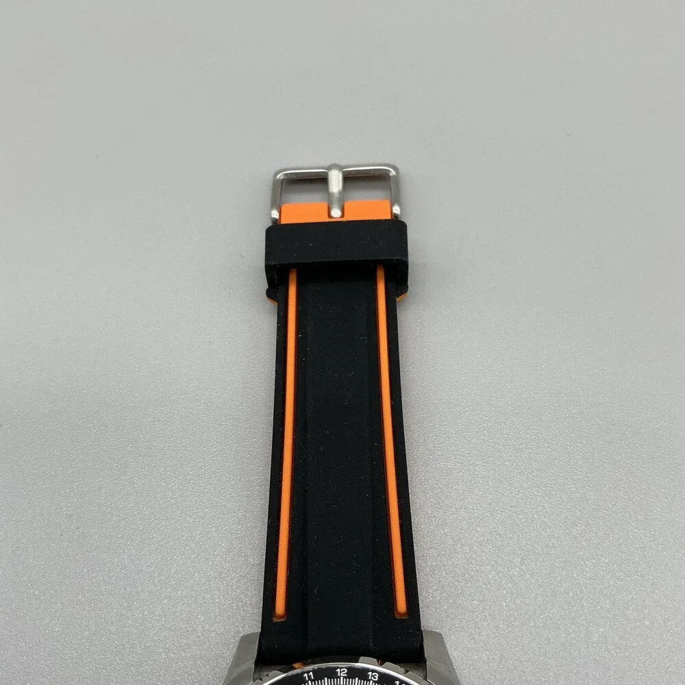 Casio MTP-4500 Mens Watch 41mm Black Dial Chronograph Black Orange Silicone